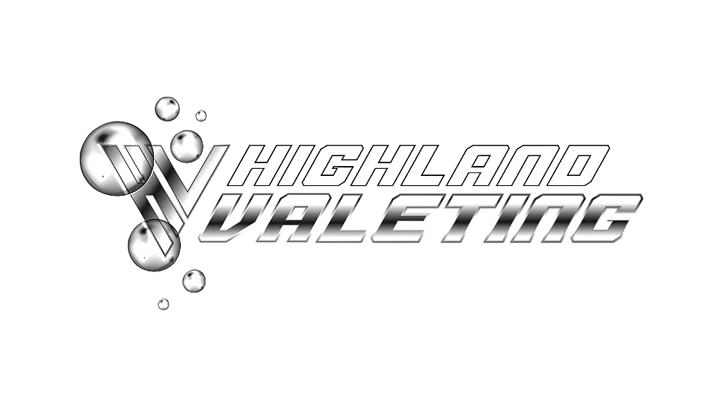 A logo featuring the text "Highland Valeting" in bold, metallic-style font, perfect for a landing page or web design project, accompanied by a stylized emblem of overlapping circles and lines.